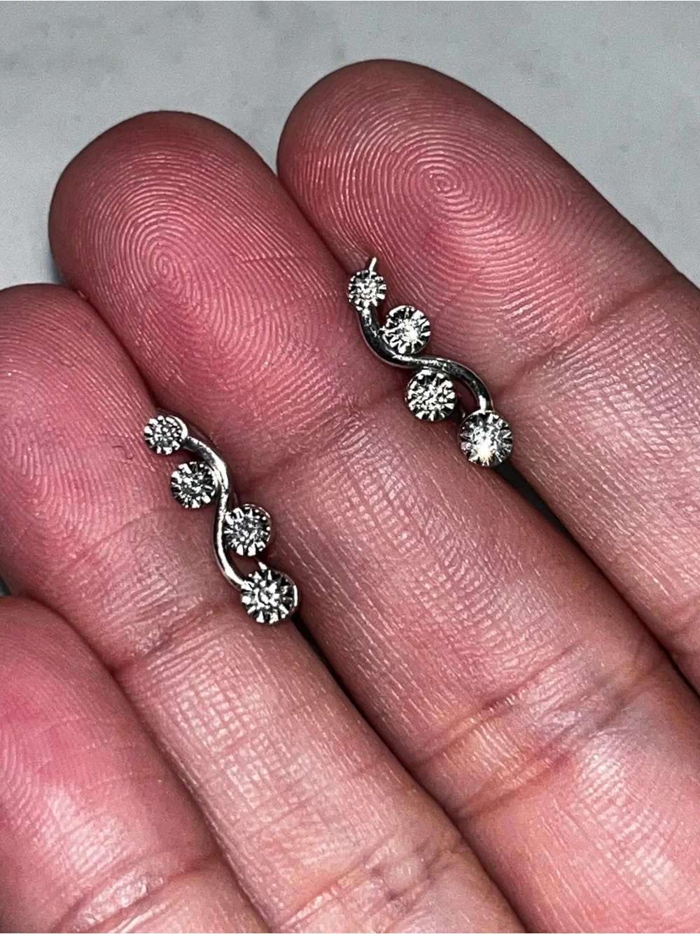 Diamond 10 Karat White Gold Wave Star Ear Climbers